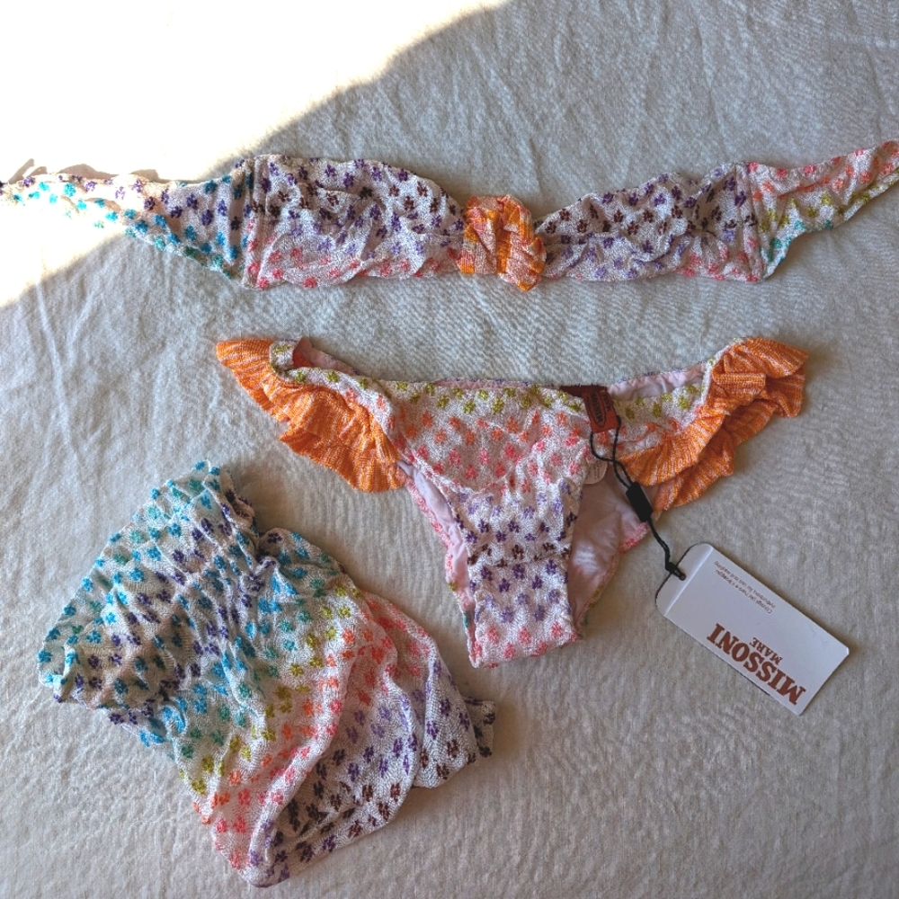 Missoni NWT knit bandeau bikini with ruffle detail, size 38